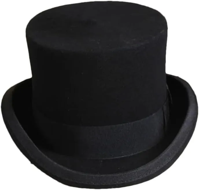Wool Flat Man Top Hat Fashion Fedora Hats Panama Magician Hats Steampunk Unisex Elegant Party Hat,Black-One Size