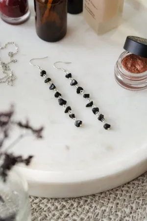 Xander Kostroma 925 Sterling Silver Black Obsidian Crystal Chip Dropper Earrings, 9 cm Long, Healing Jewelry for Women, Grounding & Protection Benefits