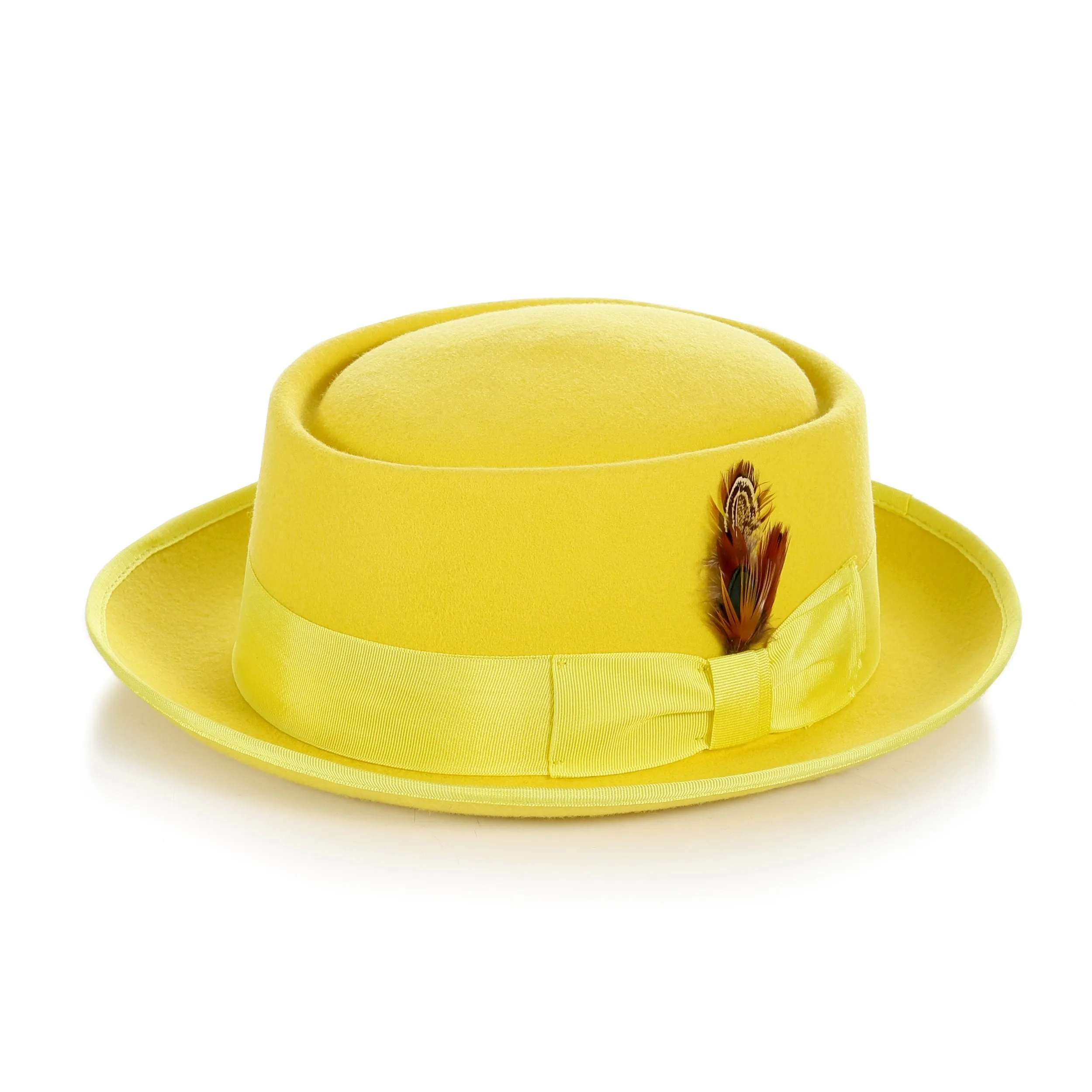 Yellow Wool Pork Pie Hat
