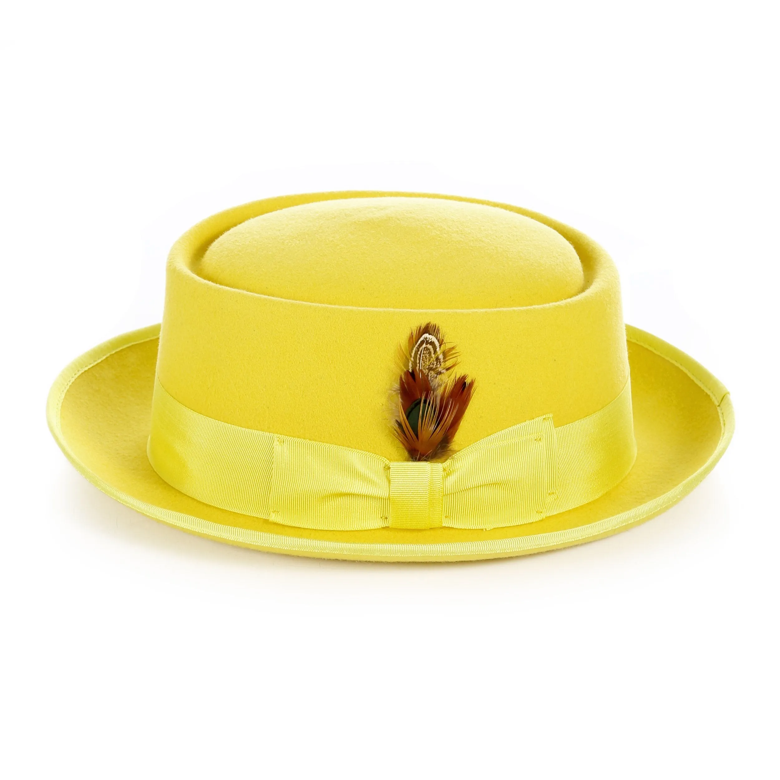 Yellow Wool Pork Pie Hat