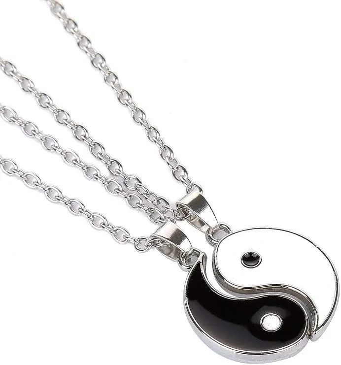 Yinyang BFF Couples Pendant Necklace Chain for Women Mens Personalized Matching Puzzle Diagrams Best Friend Necklaces